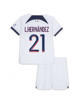 Billige Paris Saint-Germain Lucas Hernandez #21 Bortedraktsett Barn 2023-24 Kortermet (+ Korte bukser)